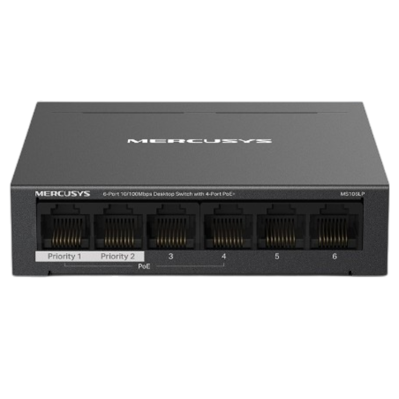 Комутатор Mercusys MS106LP 6xFE (4xPoE+), 40Вт
